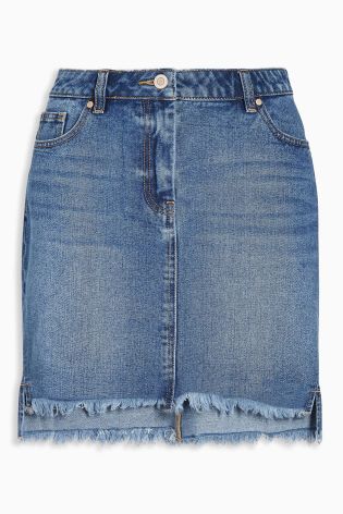 Mid Blue Step Hem Denim Skirt